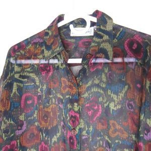 Adam Douglas abstract floral sheer 100% silk blouse-Size Small